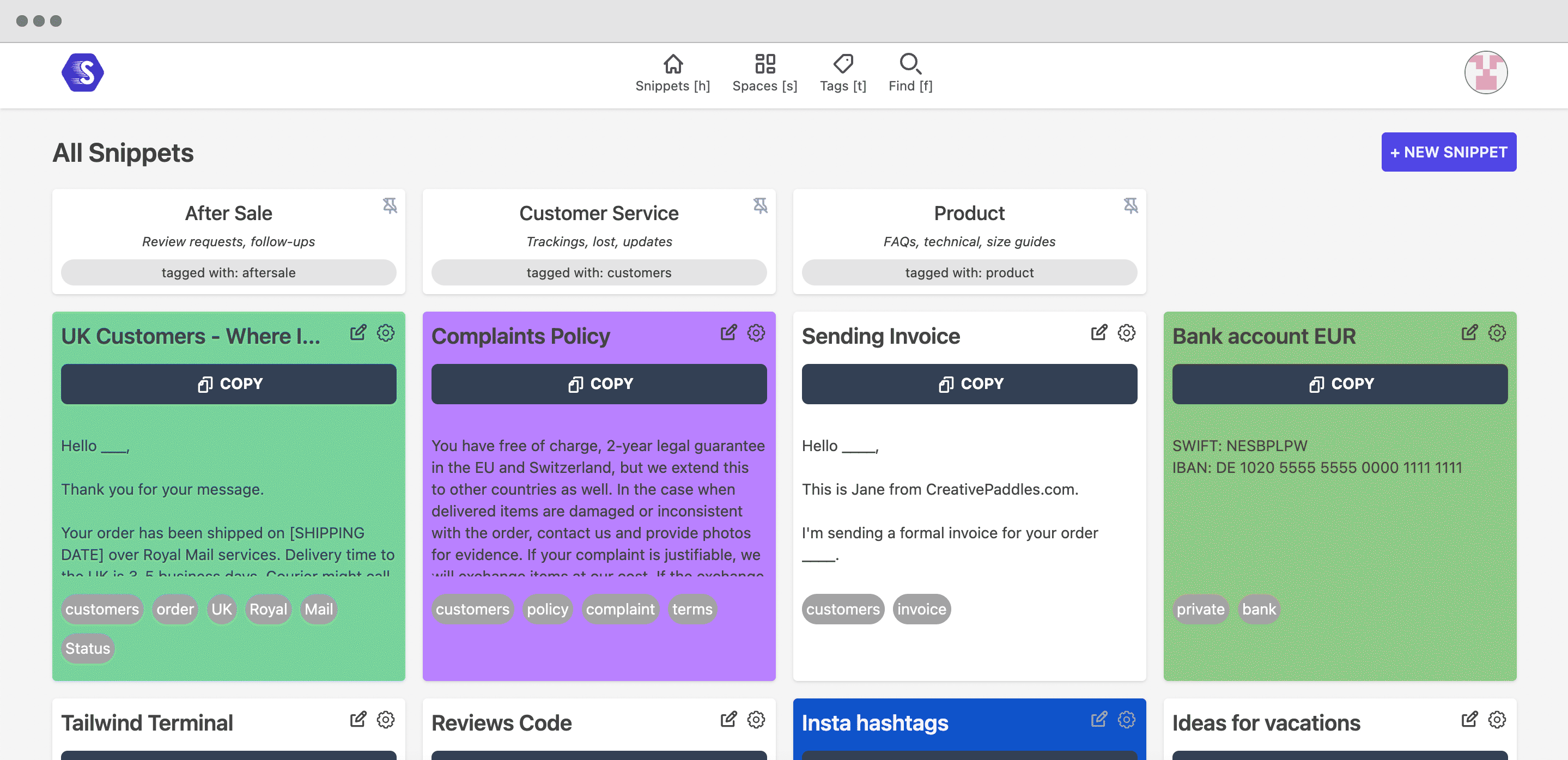 SnippetJet app screenshot