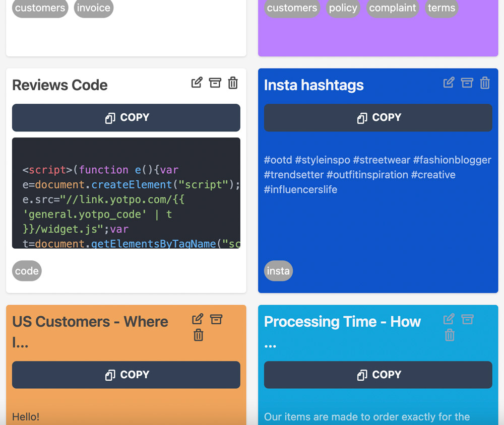 Text and code snippets together